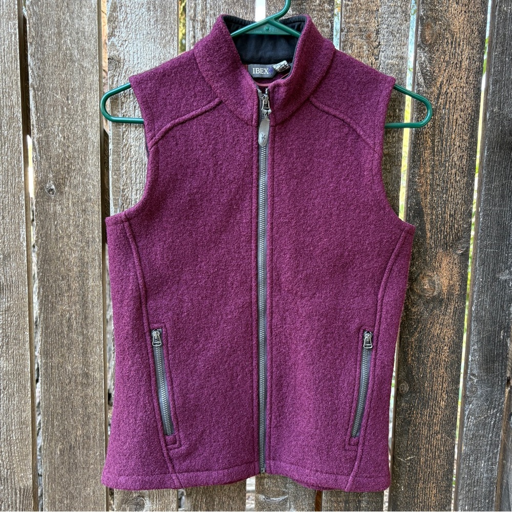 Ibex Wm’s 100% Wool Zip Vest In Purple Sz Small